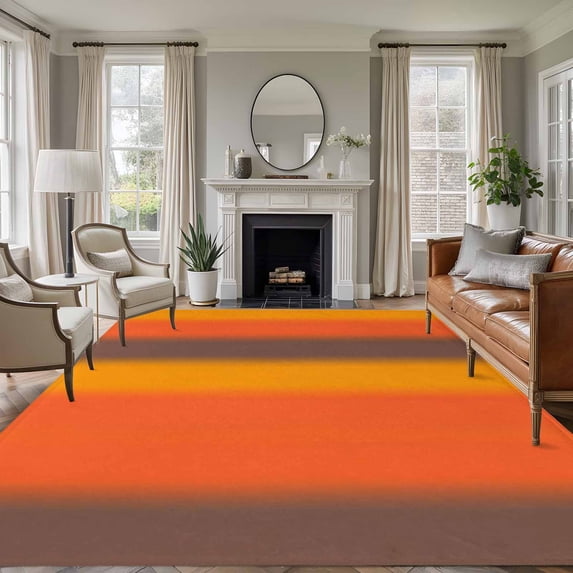 Color Striped Gradient Washable Living Room Rugs 5'x7', Modern Orange Yellow Brown Minimalist Low Pile Throw Large Area Rugs Non-Slip Sturdy Edge Binding Carpet for Dining Room Bedside Kitchen