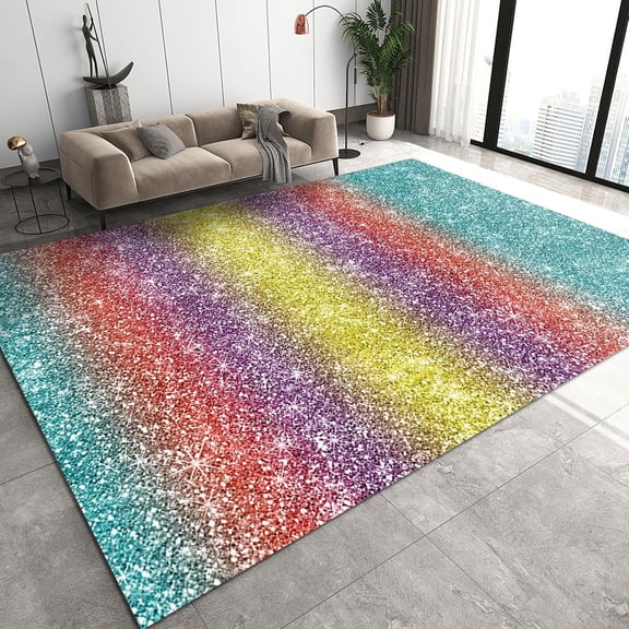 Color Stripes Gradient Pattern Kid Area Rug, Trendy Beautiful Square Easy Clean Floor Mat, Soft Non-Skid Carpet Throw Rug for Bedroom Living Room Bathroom Classroom Office 2x3ft