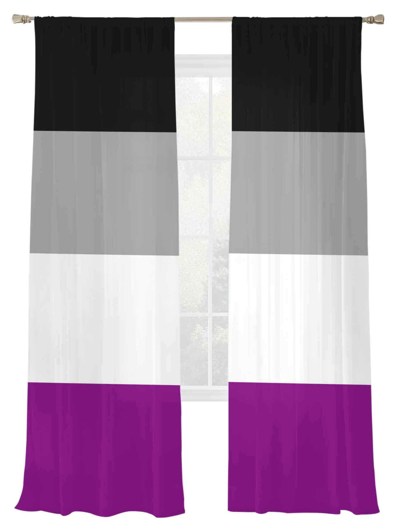 Color Stripes Sheer Curtains 2 Panels Set Black Gray White Purple ...