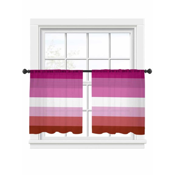 Color Stripes Sheer Curtains 2 Panels Set Red Purple Pink White Striped Abstract Sheer Window Curtains Light Filtering Rod Pocket Voile Drapes for Bedroom Living Room 52"x54"