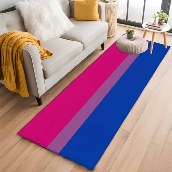Color Stripes Washable Runner Rugs 2'x6', Pink Purple Navy Blue Striped Abstract Lines Low Pile Throw Entryway Rug Non-Slip Sturdy Edge Binding Carpet for Indoor Bedside Entrance Bedside