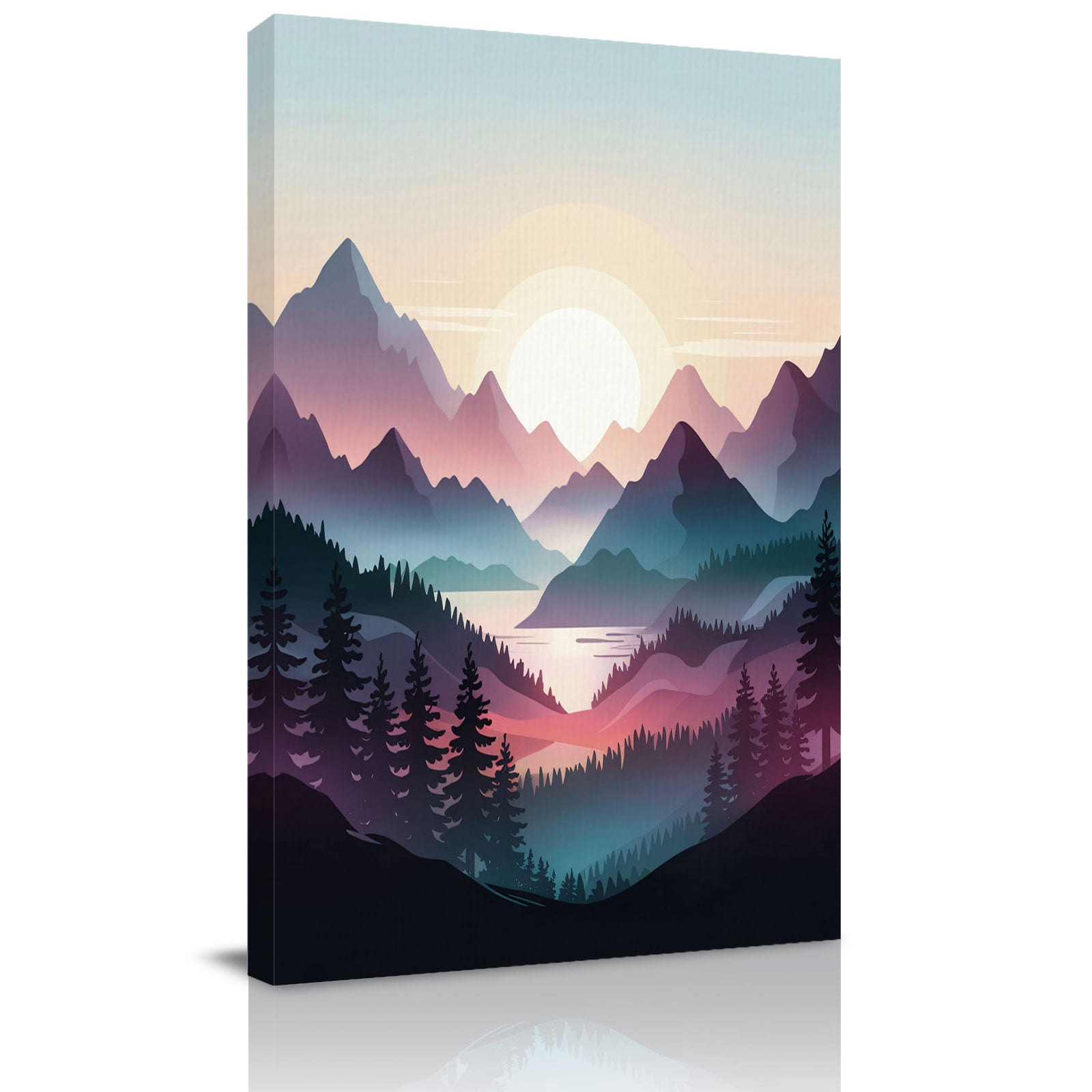 Color Sunrise Mountain Canvas Wall Art for Living Room, Black Forest ...