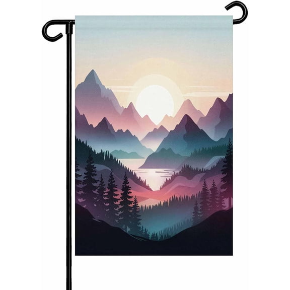 Color Sunrise Mountain Garden Flag 12x18 Inch Black Forest River Nature Landscape Double Sided Yard Flags for Outdoor Decoration Welcome Flag Outside Holiday Home Garden Porch lawn Patio Sign