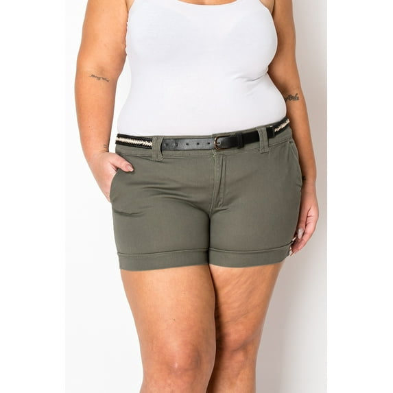 Color Swatch Women's PLUS SIZE SHORTS Twill Cotton Stretch Short Belt