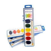 Color Swell 8 Color Bulk Watercolors with Wood Brushes - 4 Packs