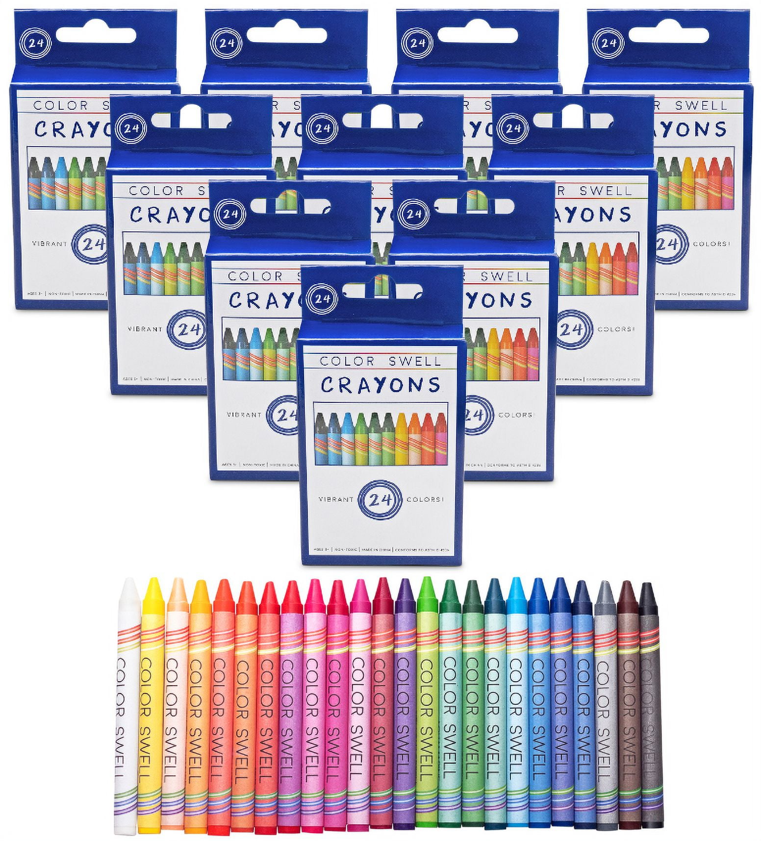 Color Swell Bulk Crayons - 10 Packs 24 Crayons per Pack (240