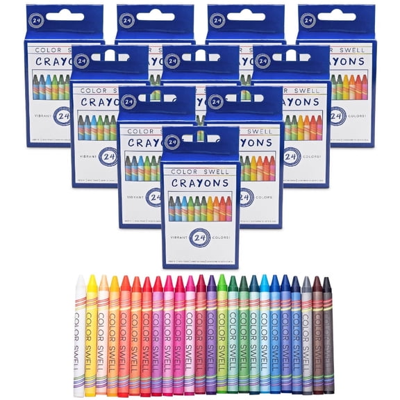 Color Swell Bulk Crayons - 10 Packs 24 Crayons per Pack (240 Total)