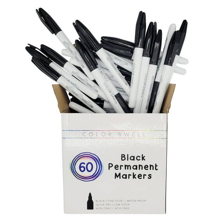 Color Swell Bulk Permanent Markers 60 Count (Black)