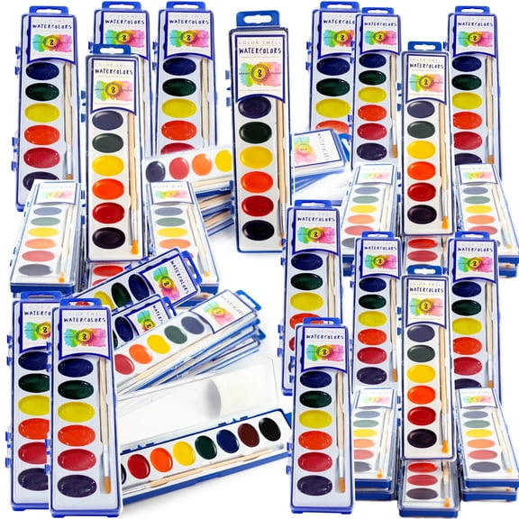 Color Swell Bulk Washable Watercolors - 40 Packs 8 Colors per Pack (Wood Brush Included) - Bulk Watercolors