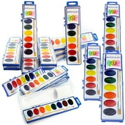 Color Swell Bulk Watercolor Paint Packs and Quality Wood Brushes, 18 packs, 8 Washable Colors per pack
