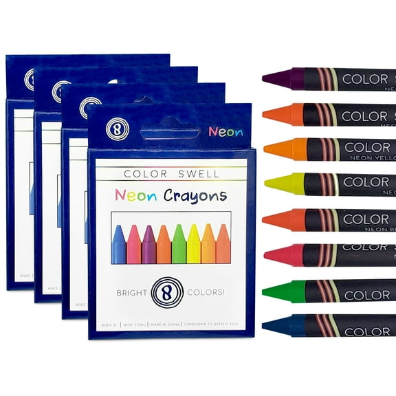 Color Swell Neon Crayon Bulk Packs - 4 Boxes of 8 Large Neon Crayons (32 Total)