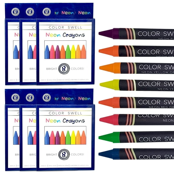 Color Swell Neon Crayon Bulk Packs - 6 Boxes of Fun Neon Crayons