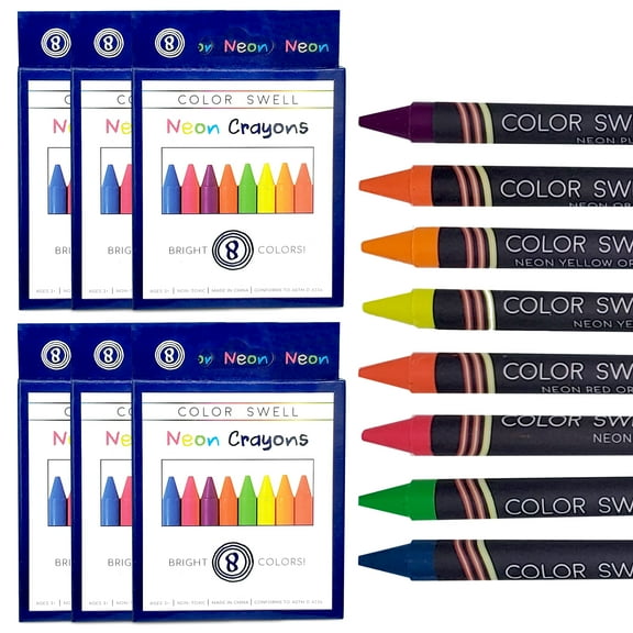 Color Swell Neon Crayon Bulk Packs - 6 Boxes of Fun Neon Crayons