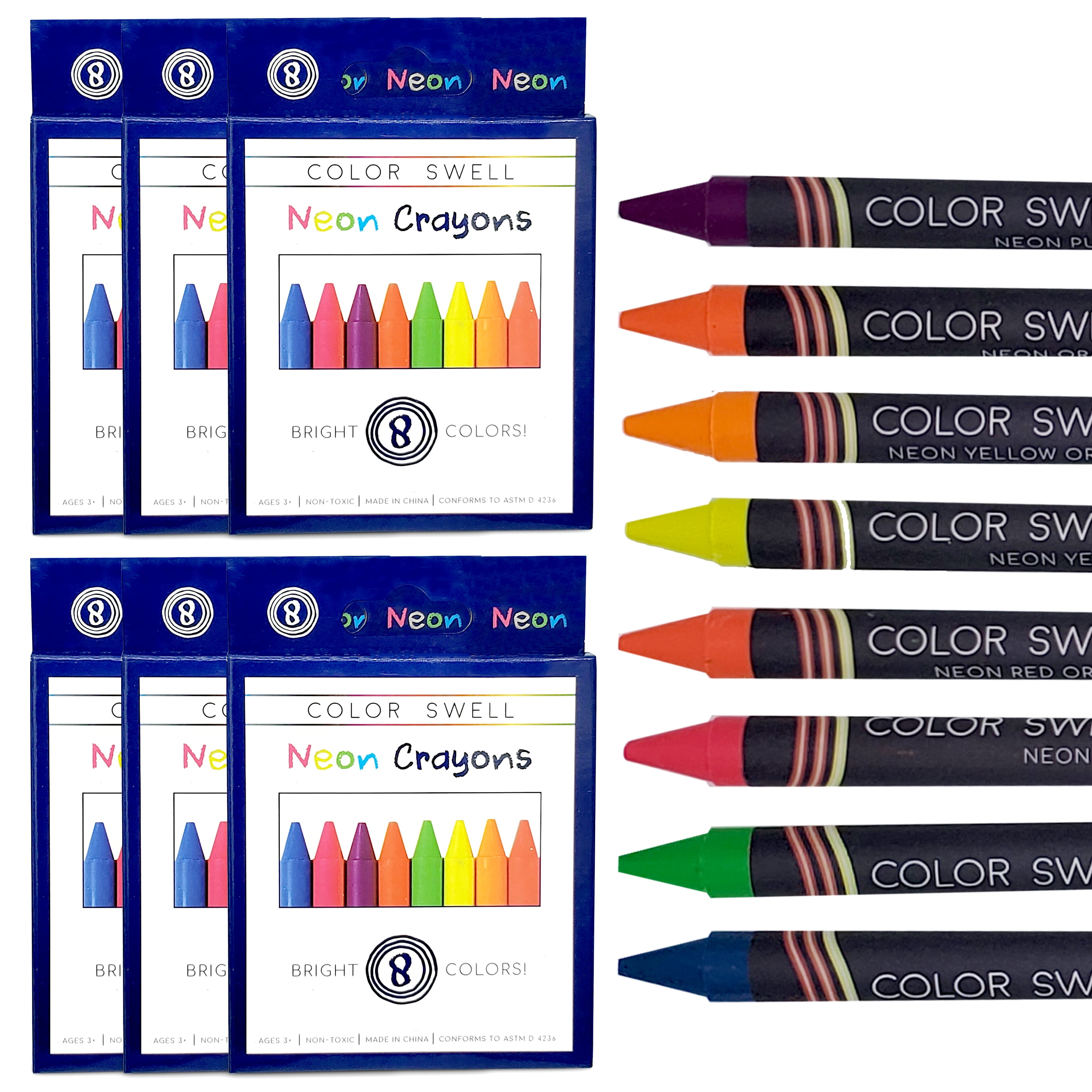 Color Swell Neon Crayons - 2 Boxes of 8 Large Neon Crayons (16 Total)
