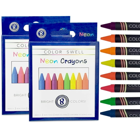 Color Swell Neon Crayons - 2 Boxes of 8 Large Neon Crayons (16 Total)