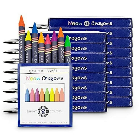Color Swell Bulk Neon Crayons - 18 Boxes of 8 Neon Crayons Per Pack (144 Total)