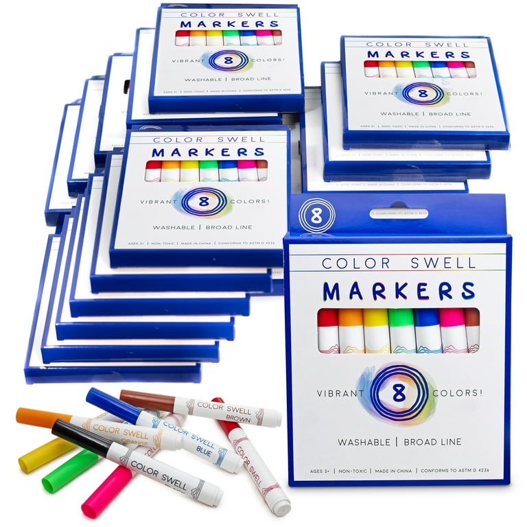 Color Swell Washable Markers Bulk 18 Pack, 8 markers per pack, 144 total  markers in bulk 