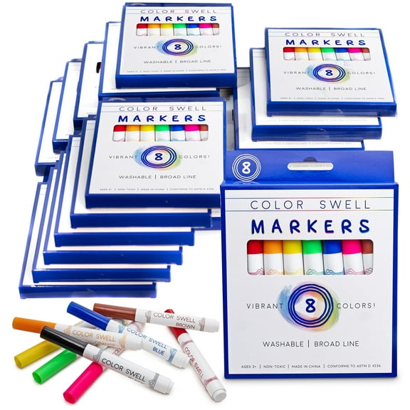 Color Swell Washable Markers Bulk 18 Pack, 8 markers Per Pack, 144 Total