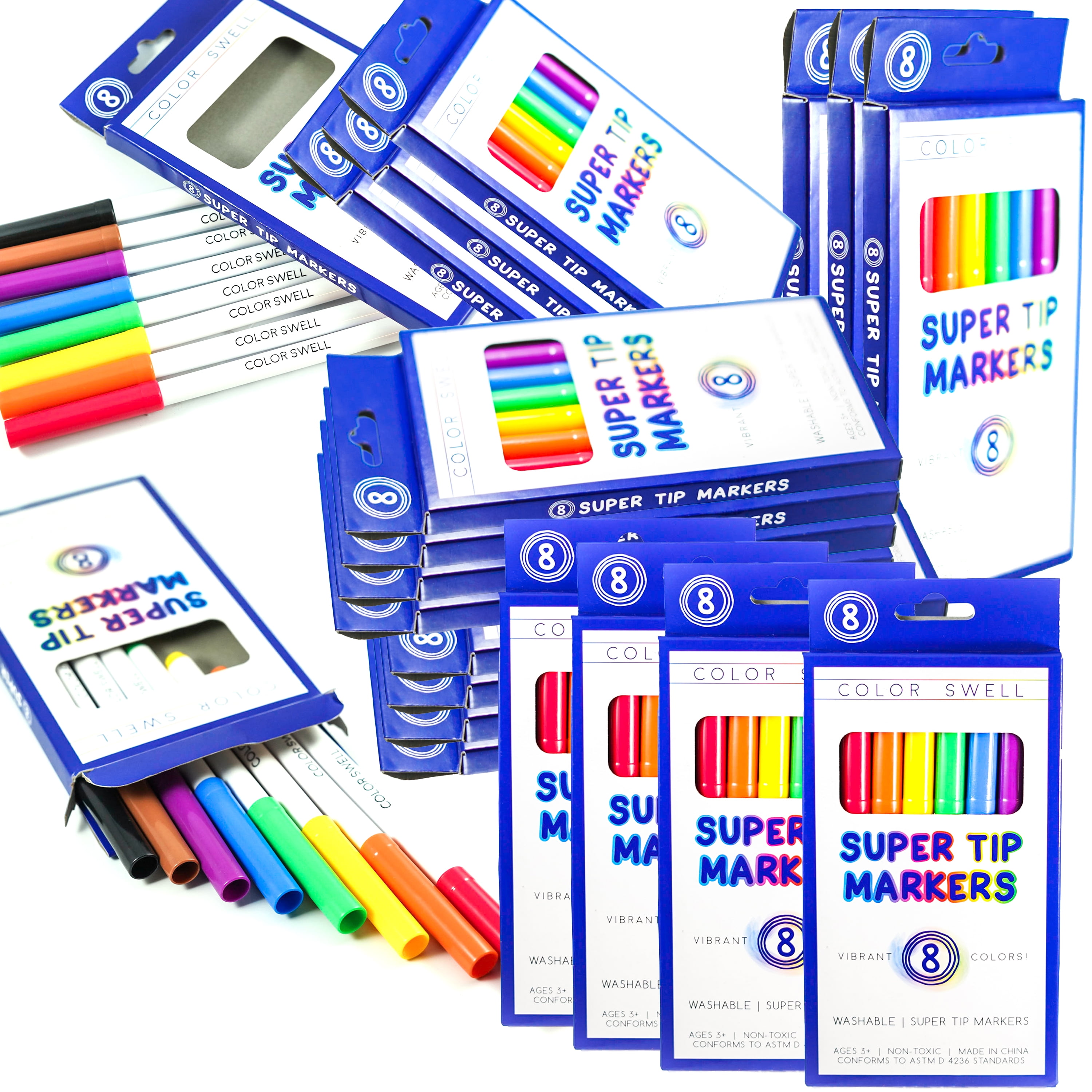 Color Swell Super Tip Washable Markers Bulk Pack 36 Boxes of 8