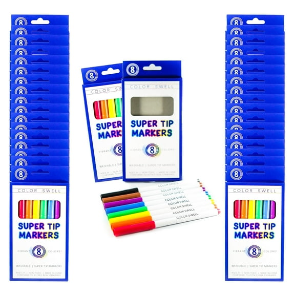 Color Swell Washable Super Tip Markers Bulk 36 Pack, 8 Markers per Pack, 288 Total