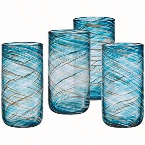 Color Swirl Highball Tumbler Cups Set Of 4 Blue