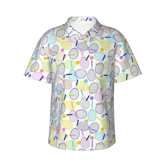 Color Tennis Racket Men'S 3d Print Casual Button Down Shirts, Novelty Hawaiian Short Sleeves M