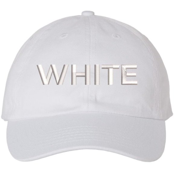 Color Text Embroidered Dad Hat Adjustable Matching Color Rush Tone on Tone Baseball Cap (White)