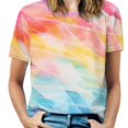 thumbnail image 1 of Color Texture Women's Short Sleeve T-Shirt Crew Neck Casual Summer Trendy Loose Fit Tops, 1 of 7
