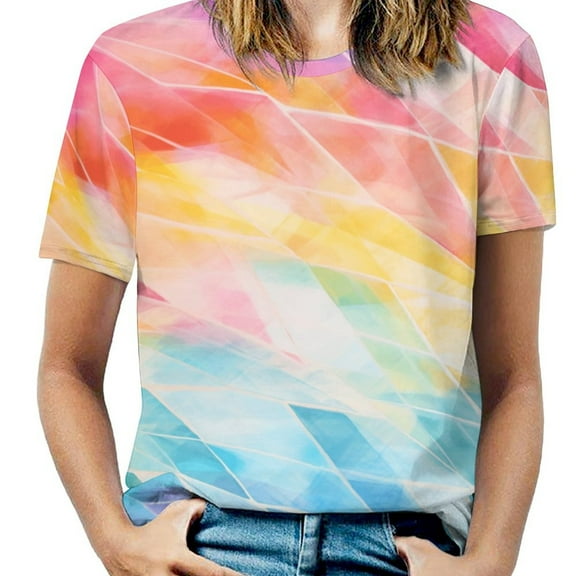 Color Texture Women's Short Sleeve T-Shirt Crew Neck Casual Summer Trendy Loose Fit Tops