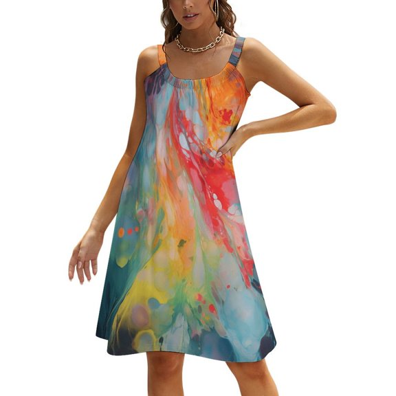 Color Texture Women's Summer Dresses 2025 Beach Casual Sleeveless Floral Print Tank Loose Sundress