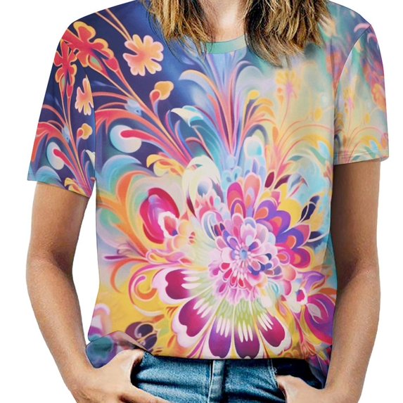 Color Texture Women's T-Shirt Short Sleeve T Shirts Tops Tee Ladies Loose T
