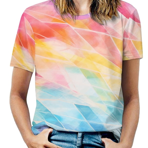 Color Texture Womens Tops Women's Fashion Casual Short Sleeve Flower Print Round Neck Pullover Top Blouse