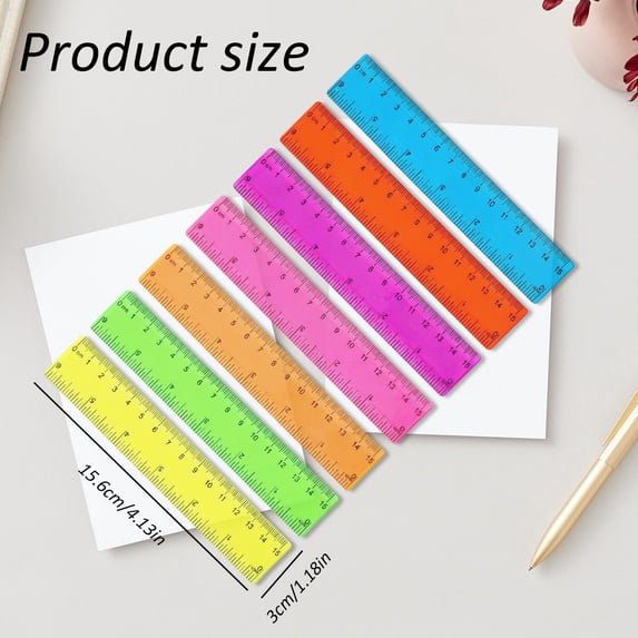 Color Transparent Ruler Plastic Rulers, 6 Inch Ruler with Centimeters Millimeter and Inches, for Study Home Office Clear Plastic Rulers, 5Pc