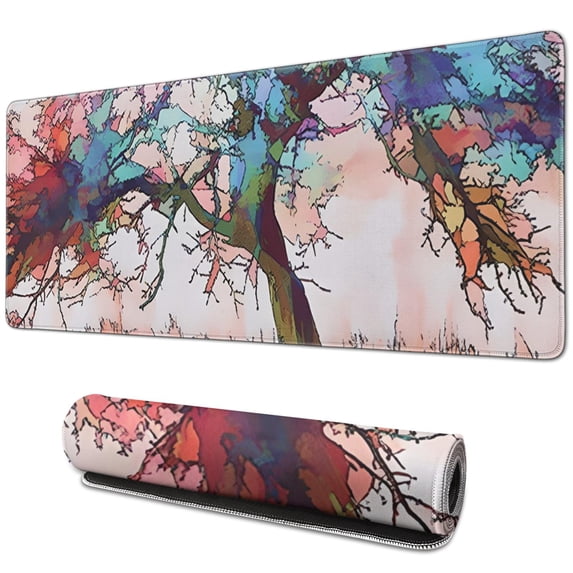 Color Tree pad Mousewaterproofwashable for Office Home Work GamingmousepadsRubber Base Mousepad with Stitched Edges 31.5x11.8inches