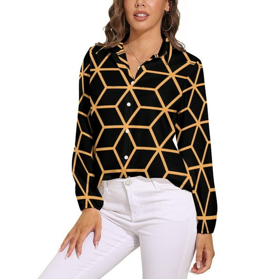 Color Vintage Geometric Blouse Abstract Art Office Design Blouses Women Fashion Shirt Autumn Long Sleeve Oversized Clothing