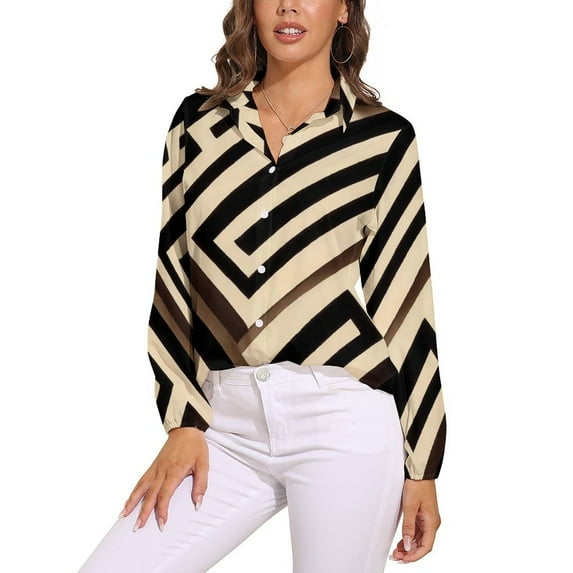 Color Vintage Geometric Blouse Abstract Art Office Design Blouses Women Fashion Shirt Autumn Long Sleeve Oversized Clothing