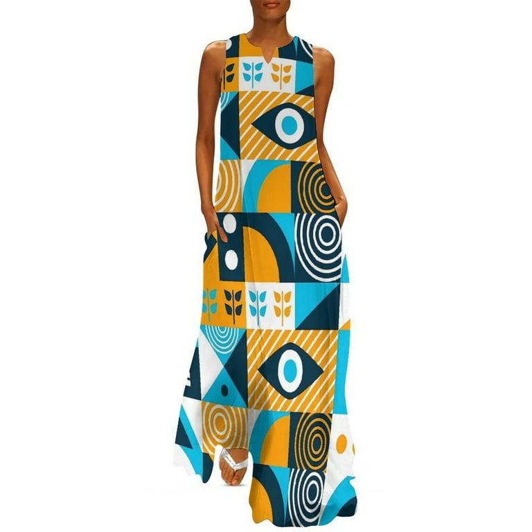 Color Vintage Geometric Dress Memphis Style 80s Vintage Maxi Dress