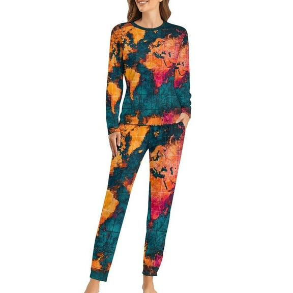 Color Vintage Geometric Pajamas Autumn Abstract Art Home Oversized Sleepwear Womens Long Sleeve Printed Retro Pajama Set