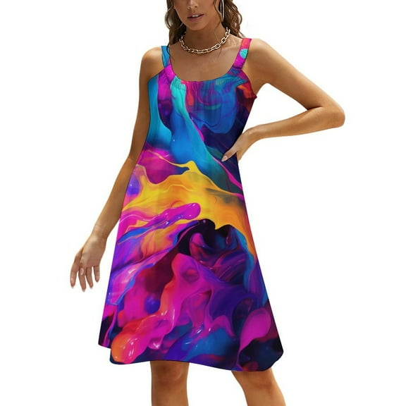 Color Vortex Tie Dyeing Women's Summer Dresses 2025 Beach Casual Sleeveless Floral Print Tank Loose Sundress