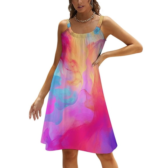 Color Vortex Tie Dyeing Women's Summer Dresses 2025 Beach Casual Sleeveless Floral Print Tank Loose Sundress