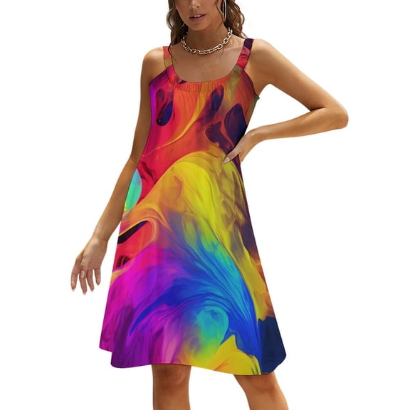 Color Vortex Tie Dyeing Women's Summer Dresses 2025 Beach Casual Sleeveless Floral Print Tank Loose Sundress