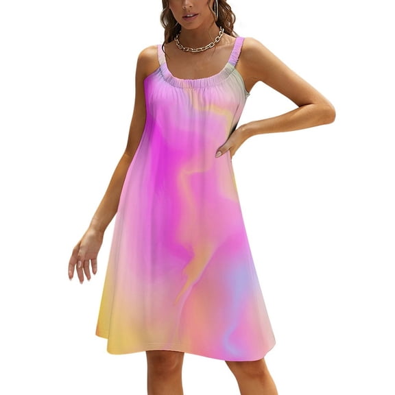 Color Vortex Tie Dyeing Women's Summer Dresses 2025 Beach Casual Sleeveless Floral Print Tank Loose Sundress