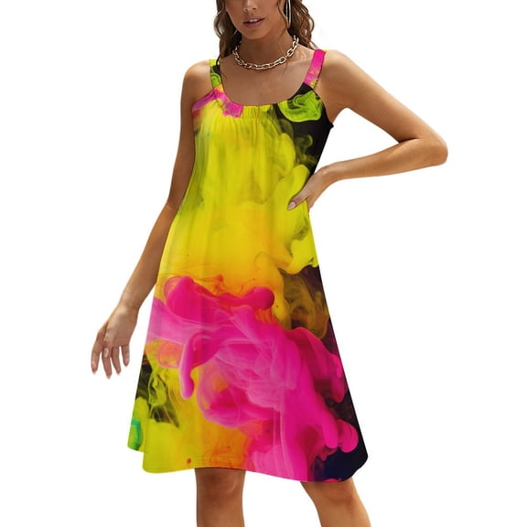 Color Vortex Tie Dyeing Women's Summer Dresses 2025 Beach Casual Sleeveless Floral Print Tank Loose Sundress