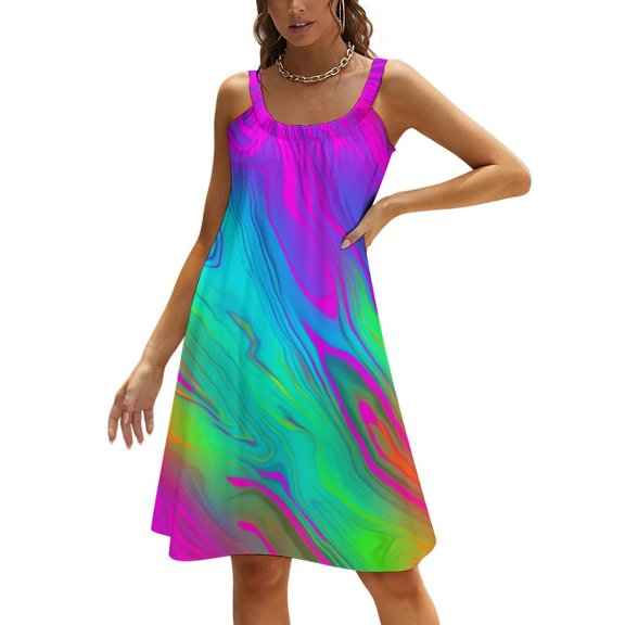 Color Vortex Tie Dyeing Women's Summer Dresses 2025 Beach Casual Sleeveless Floral Print Tank Loose Sundress