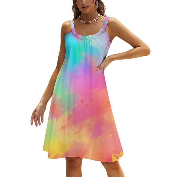 Color Vortex Tie Dyeing Women's Summer Dresses 2025 Beach Casual Sleeveless Floral Print Tank Loose Sundress