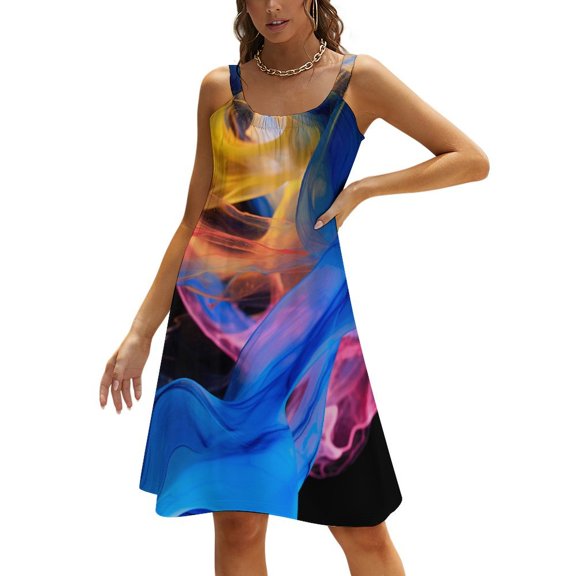 Color Vortex Tie Dyeing Women's Summer Dresses 2025 Beach Casual Sleeveless Floral Print Tank Loose Sundress