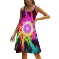 thumbnail image 1 of Color Vortex Tie Dyeing Women's Summer Dresses 2025 Beach Casual Sleeveless Floral Print Tank Loose Sundress, 1 of 8