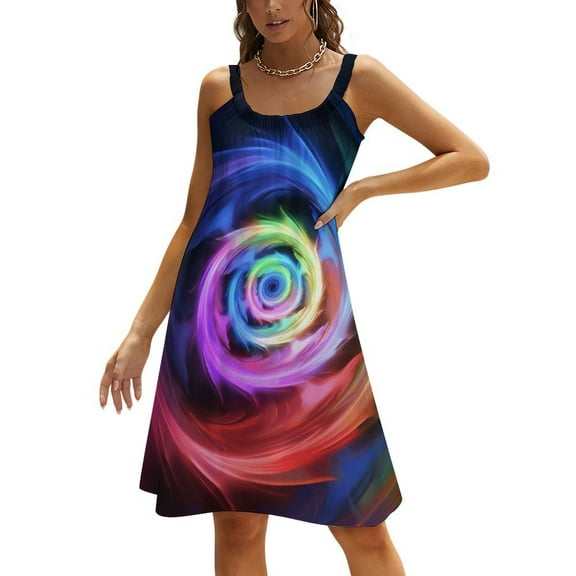 Color Vortex Tie Dyeing Womens Summer Dresses Casual Sleeveless Tshirt Sundresses Vacation Beach Cover Up Dress