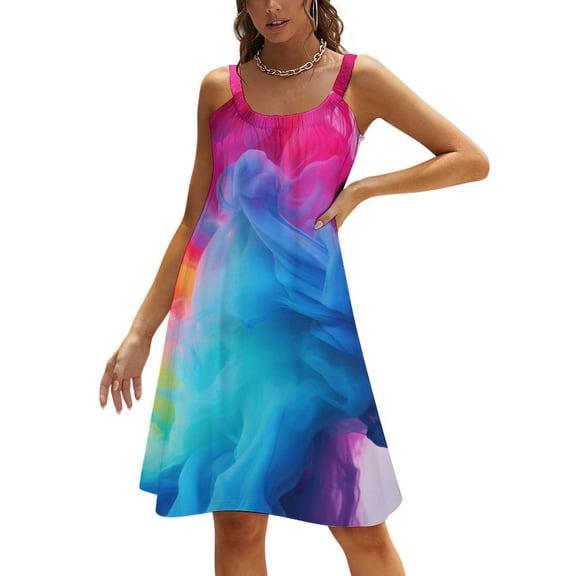 Color Vortex Tie Dyeing Womens Summer Dresses Casual Sleeveless Tshirt Sundresses Vacation Beach Cover Up Dress