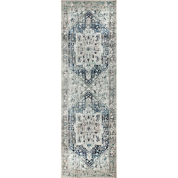 nuLOOM Vintage Harriet Medallion Fringe Area Rug, 2' 6" x 6', Dark Blue
